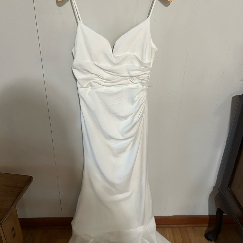 David's Bridal White Draped Prom Dress - Picture 2 of 4